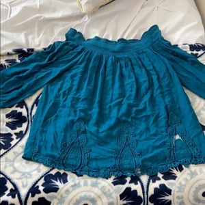 Greenish-bluish strapless shirt